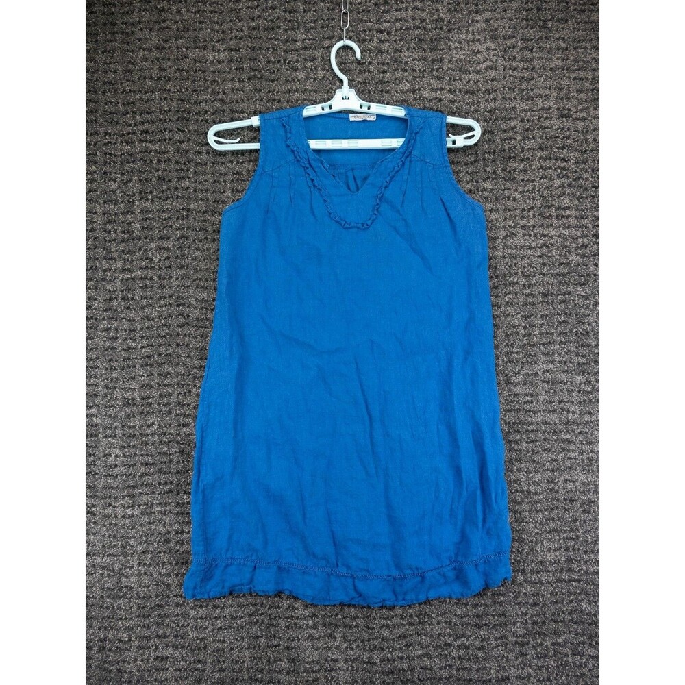 Elena Baldi Dress Womens Medium Blue Sleeveless Shift 100% Linen Made in Italy
